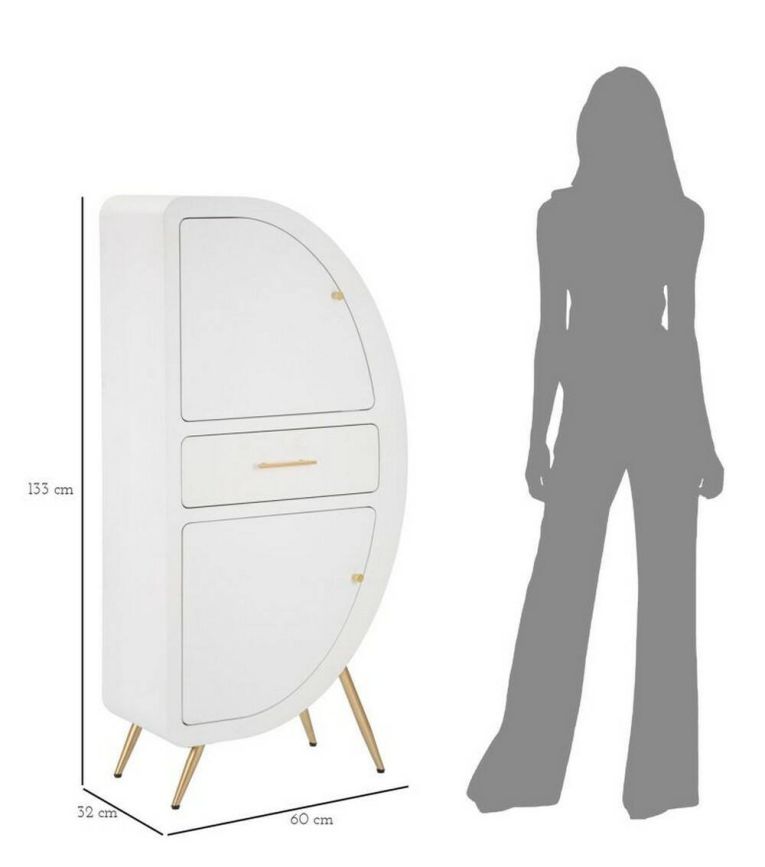 Credenza alta bianca e oro 60x32x133h cm 2 ante e 1 cassetto - Tellier