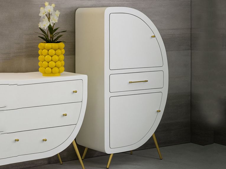 Credenza alta bianca e oro 60x32x133h cm 2 ante e 1 cassetto - Tellier