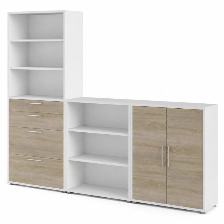 Credenza alta bianca e quercia 267x40x221h cm 2 ante e 4 cassetti - Acceglio