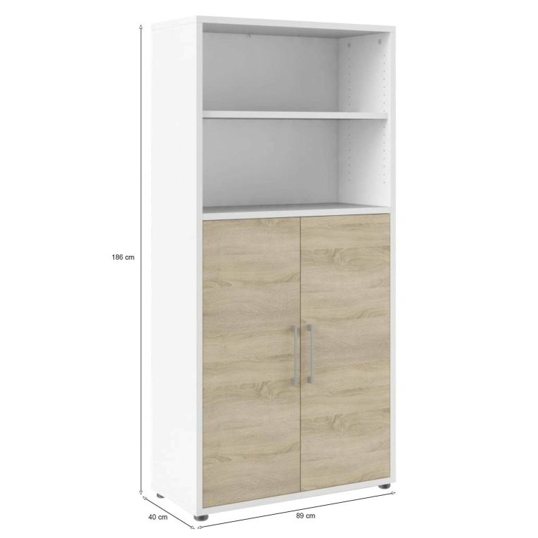 Credenza alta bianca e quercia 89x40x186h cm 2 ante - Saotome