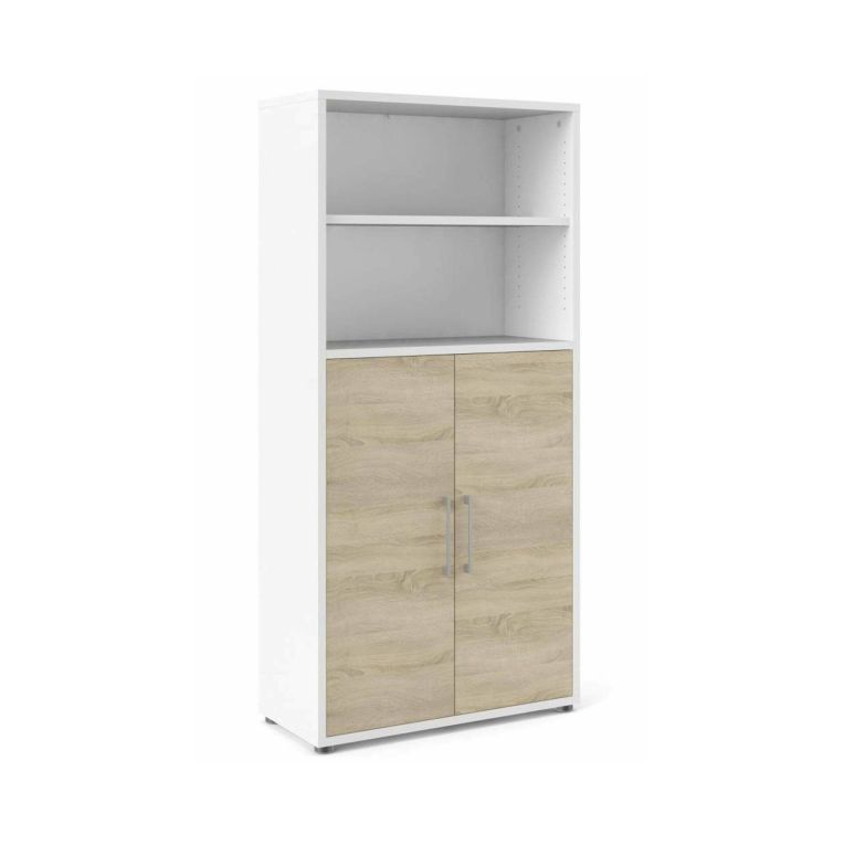 Credenza alta bianca e quercia 89x40x186h cm 2 ante - Saotome
