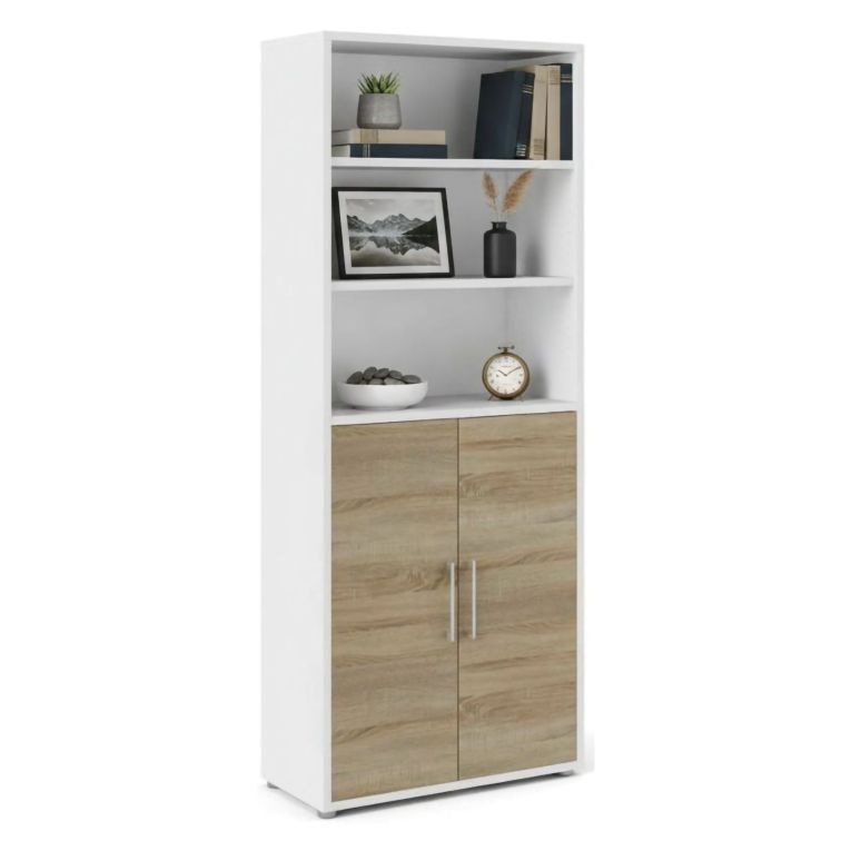 Credenza alta bianca e quercia 89x40x221h cm 2 ante - Valsesia