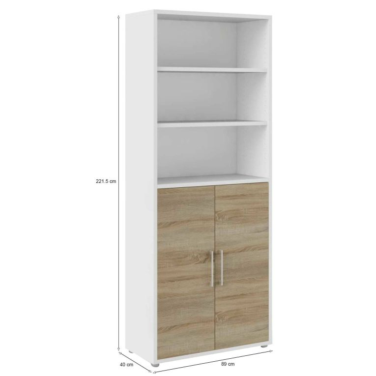 Credenza alta bianca e quercia 89x40x221h cm 2 ante - Valsesia
