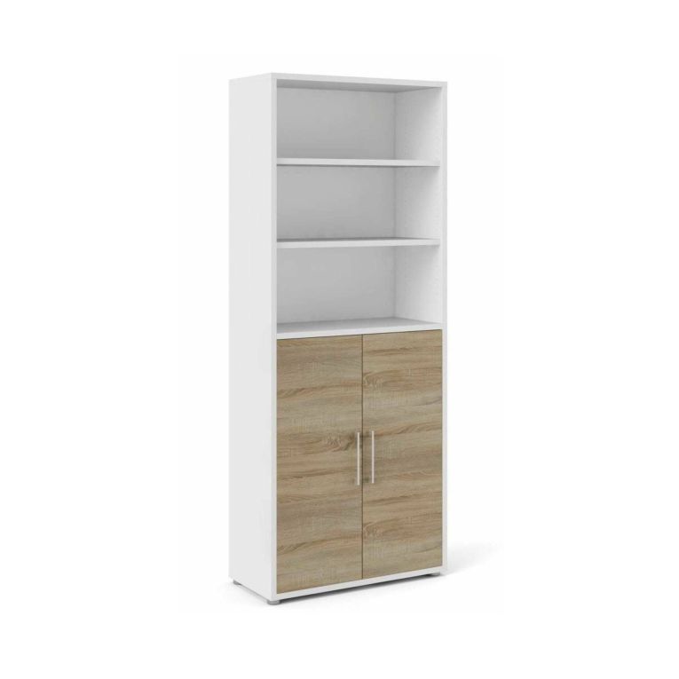Credenza alta bianca e quercia 89x40x221h cm 2 ante - Valsesia