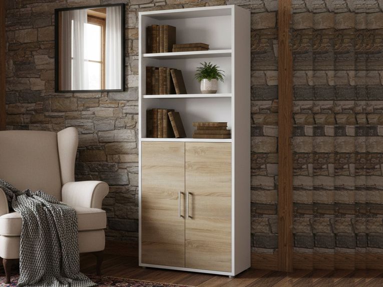 Credenza alta bianca e quercia 89x40x221h cm 2 ante - Valsesia