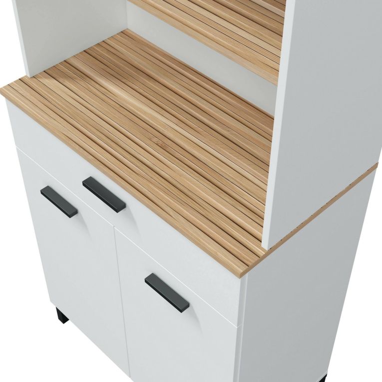 Credenza alta bianca e rovere 72x40x185h cm 4 ante e 1 cassetto - Florent