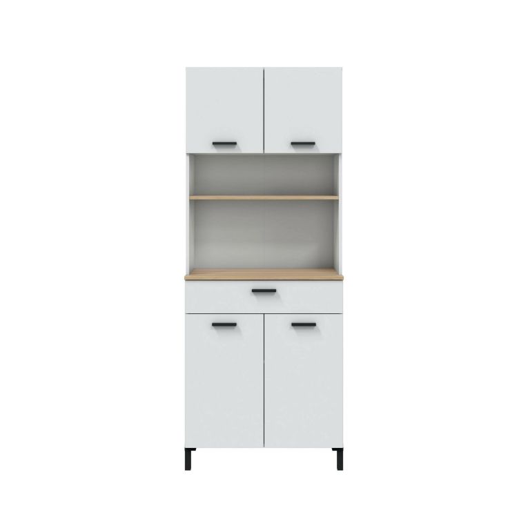 Credenza alta bianca e rovere 72x40x185h cm 4 ante e 1 cassetto - Florent