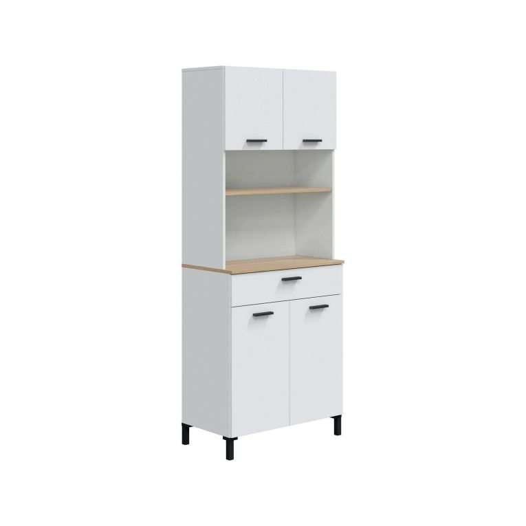 Credenza alta bianca e rovere 72x40x185h cm 4 ante e 1 cassetto - Florent