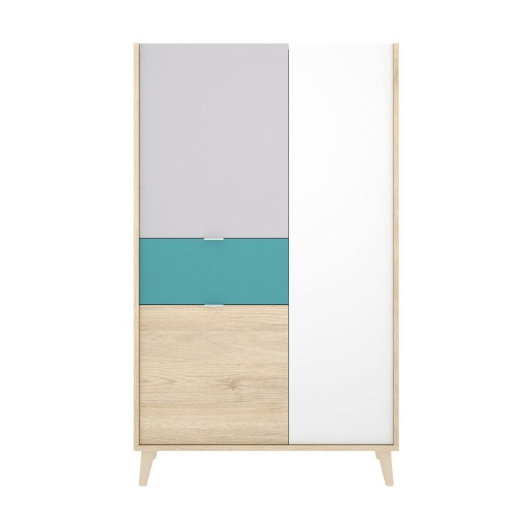 Credenza alta bianca e rovere 81x43x137h cm 3 ante e 1 cassetto - Archimede