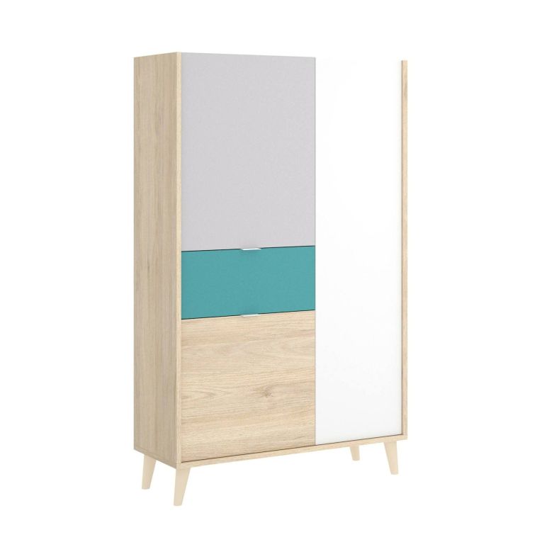 Credenza alta bianca e rovere 81x43x137h cm 3 ante e 1 cassetto - Archimede