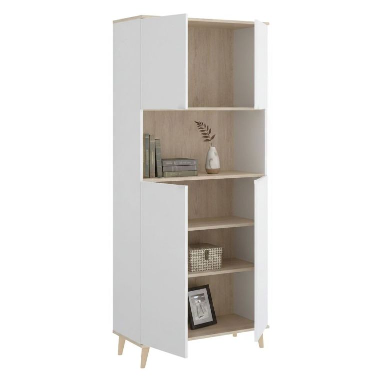 Credenza alta bianca e rovere porta microonde 80x40x191h cm 4 ante - Acura