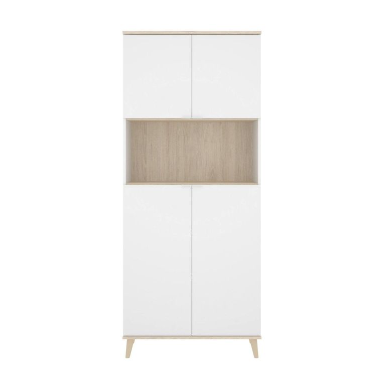 Credenza alta bianca e rovere porta microonde 80x40x191h cm 4 ante - Acura