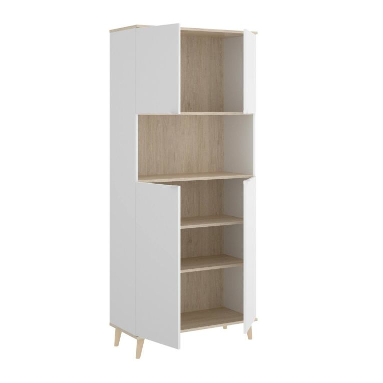 Credenza alta bianca e rovere porta microonde 80x40x191h cm 4 ante - Acura