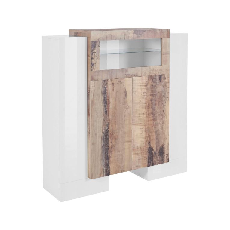 Credenza alta bianco lucida e acero 130x45x135h cm 5 ante - Acquadolce