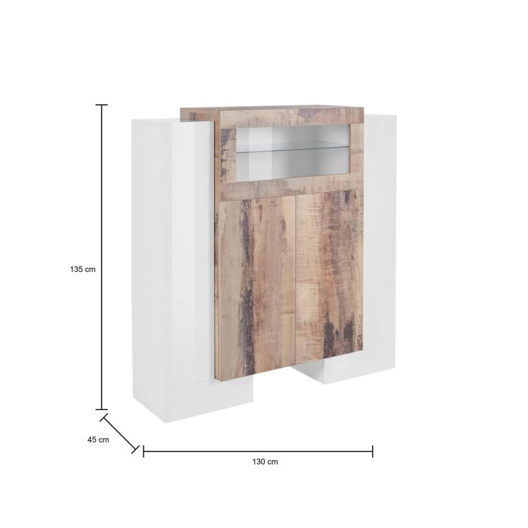 Credenza alta bianco lucida e acero 130x45x135h cm 5 ante - Acquadolce