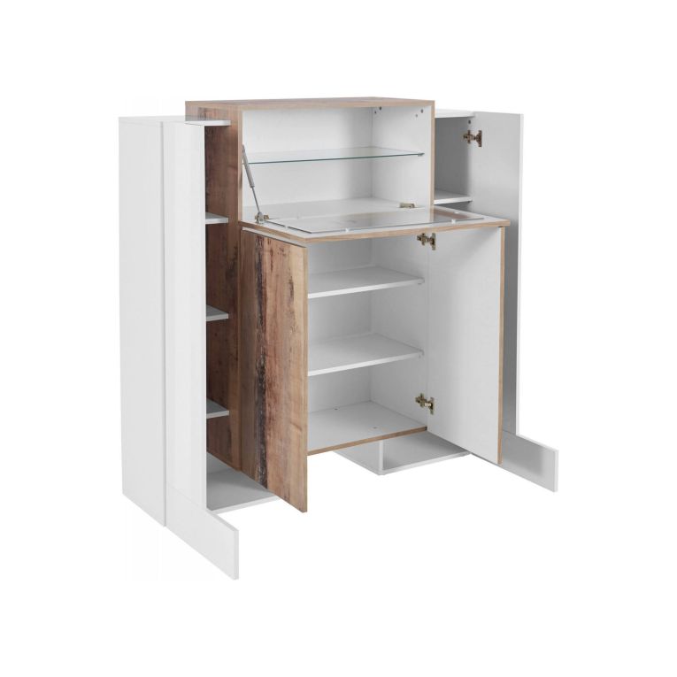 Credenza alta bianco lucida e acero 130x45x135h cm 5 ante - Acquadolce