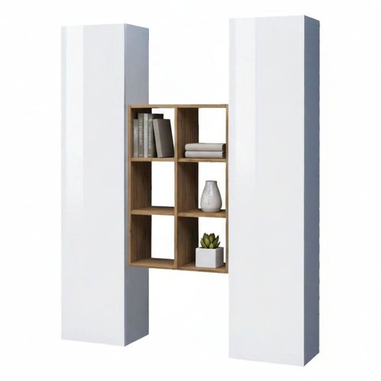 Credenza alta bianco lucida e acero 40x30x180h cm 2 ante - Danila