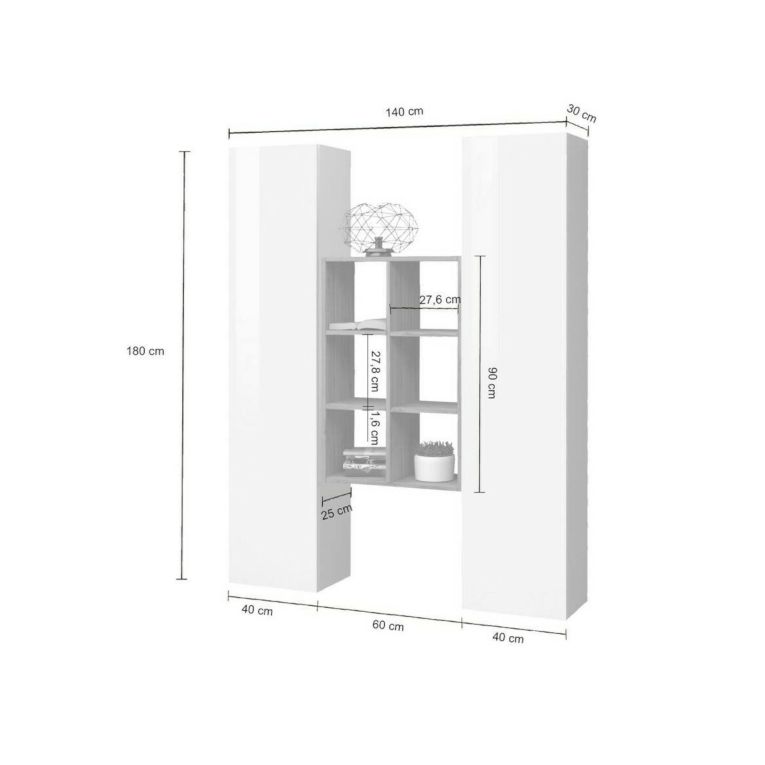 Credenza alta bianco lucida e acero 40x30x180h cm 2 ante - Danila