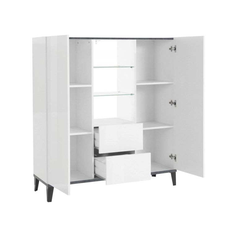 Credenza alta bianco lucida e ardesia 120x40x132h cm 2 ante e 2 cassetti - Scirocco