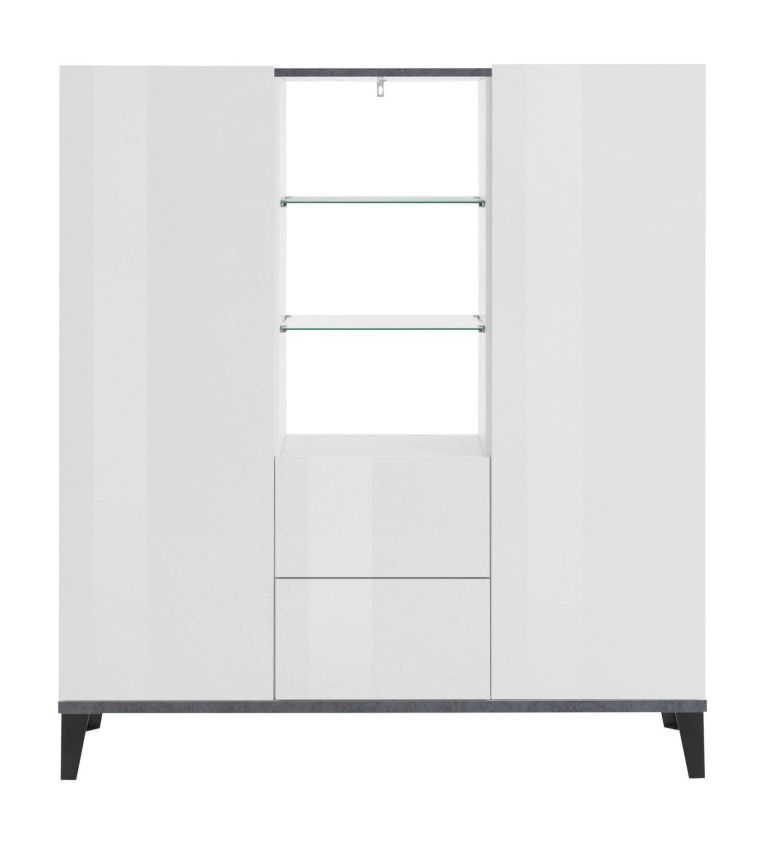 Credenza alta bianco lucida e ardesia 120x40x132h cm 2 ante e 2 cassetti - Scirocco