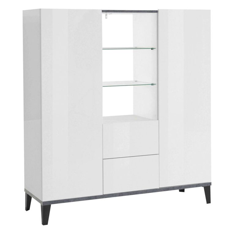 Credenza alta bianco lucida e ardesia 120x40x132h cm 2 ante e 2 cassetti - Scirocco