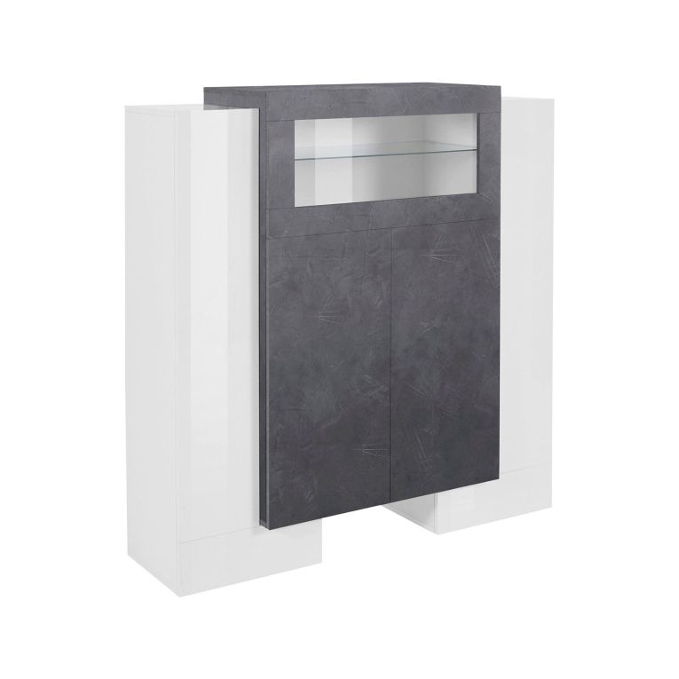 Credenza alta bianco lucida e ardesia 130x45x135h cm 5 ante - Acquadolce