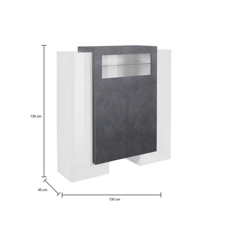 Credenza alta bianco lucida e ardesia 130x45x135h cm 5 ante - Acquadolce