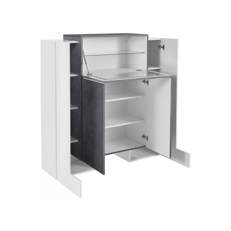 Credenza alta bianco lucida e ardesia 130x45x135h cm 5 ante - Acquadolce