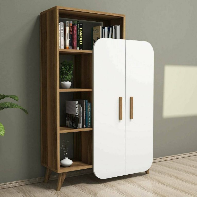 Credenza alta noce e bianca 90x32x132h cm 2 ante - Tormalina