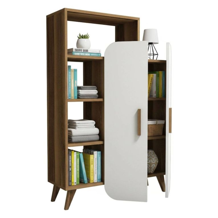 Credenza alta noce e bianca 90x32x132h cm 2 ante - Tormalina