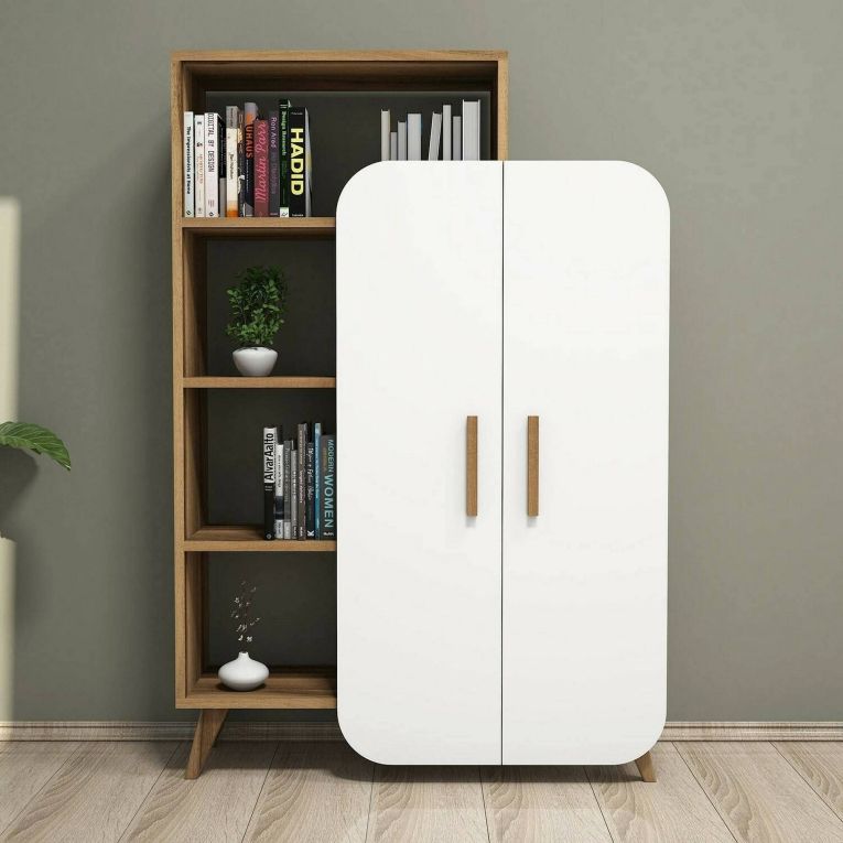 Credenza alta noce e bianca 90x32x132h cm 2 ante - Tormalina