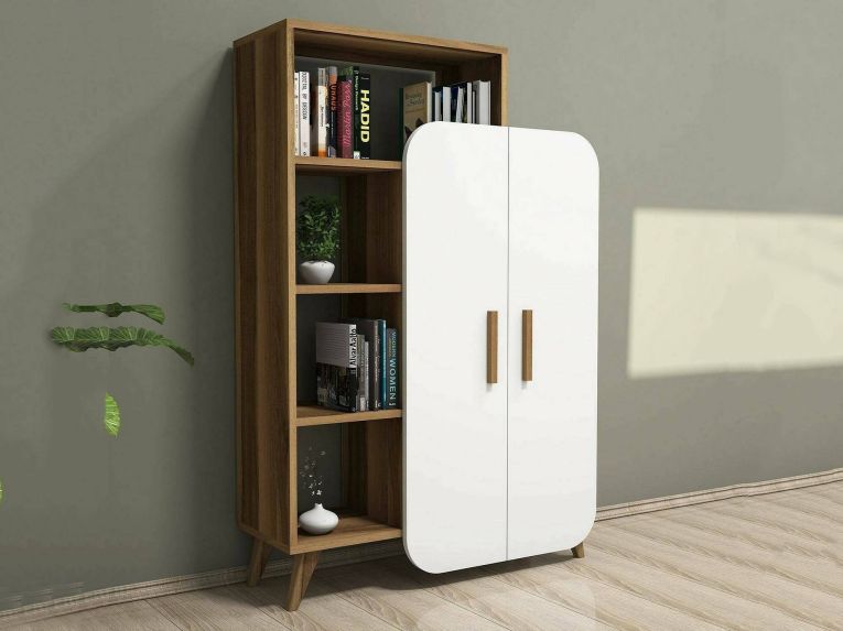 Credenza alta noce e bianca 90x32x132h cm 2 ante - Tormalina