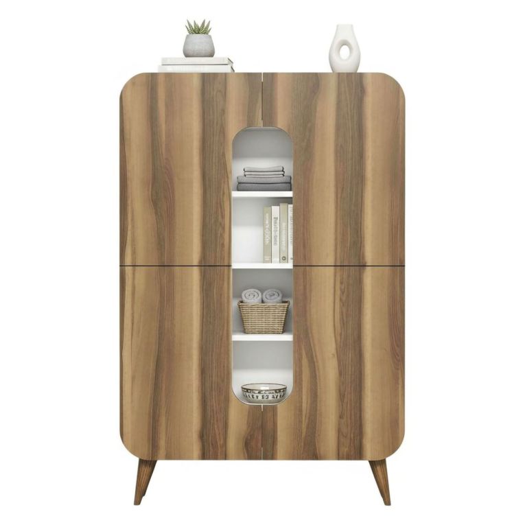 Credenza alta noce e bianca 93x31x144h cm 2 ante - Novella