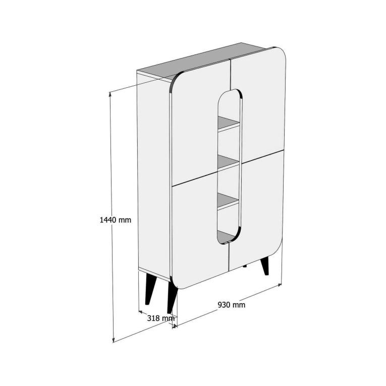 Credenza alta noce e bianca 93x31x144h cm 2 ante - Novella