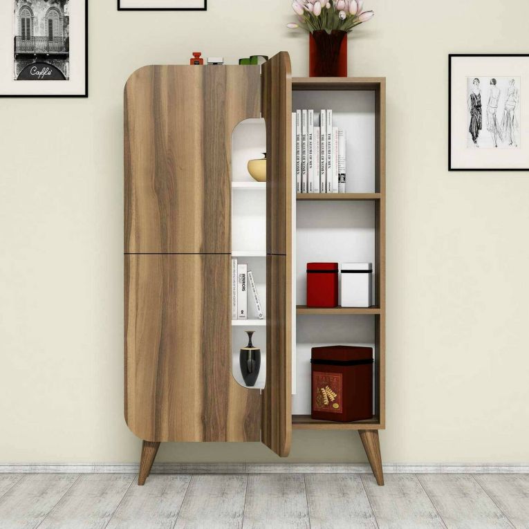 Credenza alta noce e bianca 93x31x144h cm 2 ante - Novella