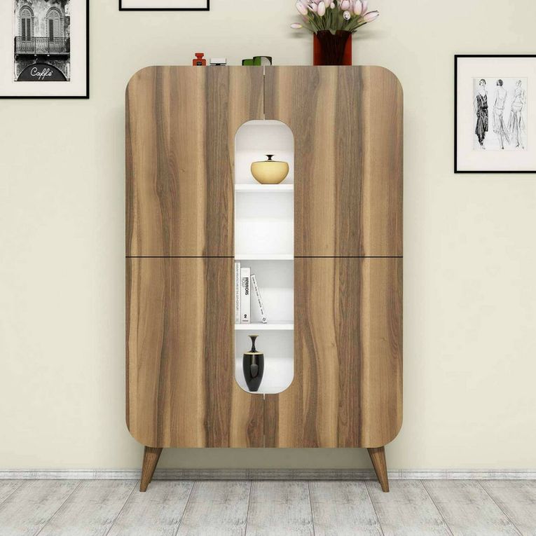 Credenza alta noce e bianca 93x31x144h cm 2 ante - Novella