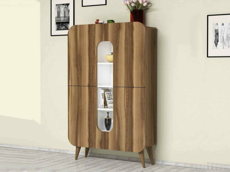 Credenza alta noce e bianca 93x31x144h cm 2 ante - Novella