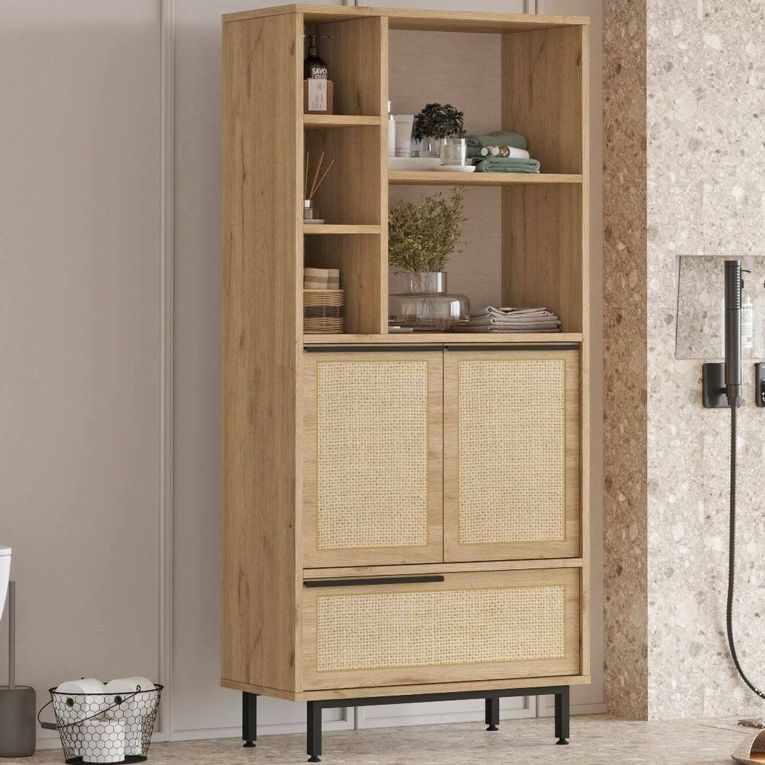 Credenza alta noce e quercia 74x35x161h cm 2 ante - Vinta