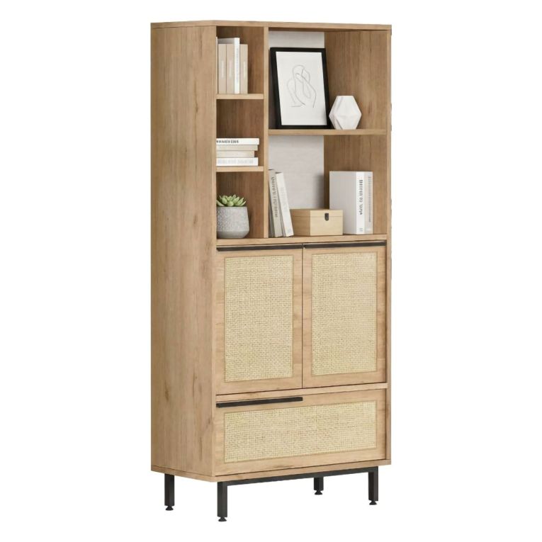 Credenza alta noce e quercia 74x35x161h cm 2 ante - Vinta