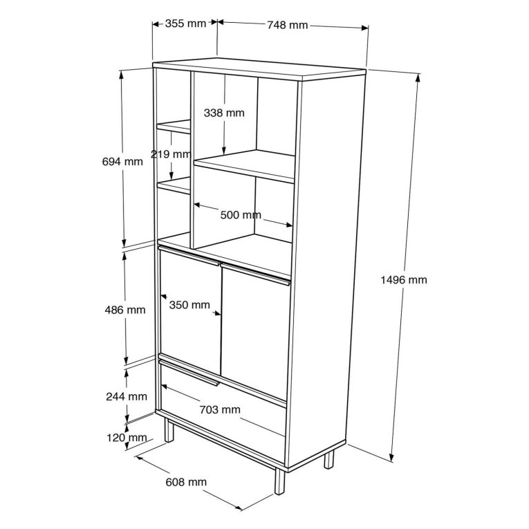 Credenza alta noce e quercia 74x35x161h cm 2 ante - Vinta