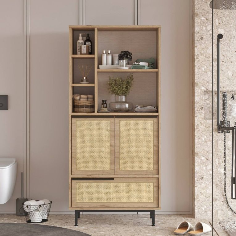 Credenza alta noce e quercia 74x35x161h cm 2 ante - Vinta