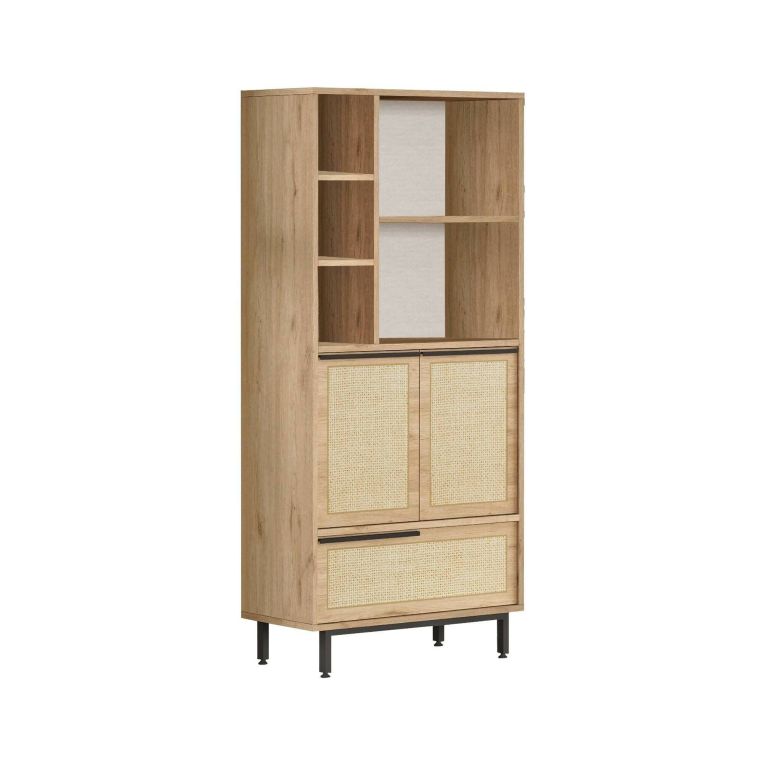 Credenza alta noce e quercia 74x35x161h cm 2 ante - Vinta