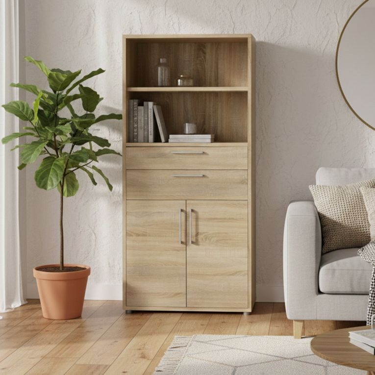 Credenza alta quercia 89x40x185h cm 2 ante e 2 cassetti - Albidona