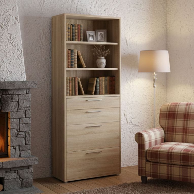 Credenza alta quercia 89x40x221h cm 4 cassetti - Aritzo