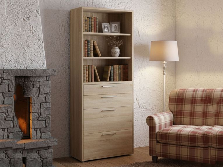 Credenza alta quercia 89x40x221h cm 4 cassetti - Aritzo