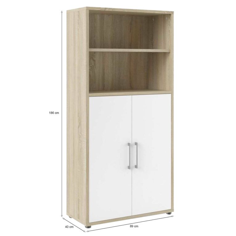 Credenza alta quercia e bianca 89x40x186h cm 2 ante - Saotome