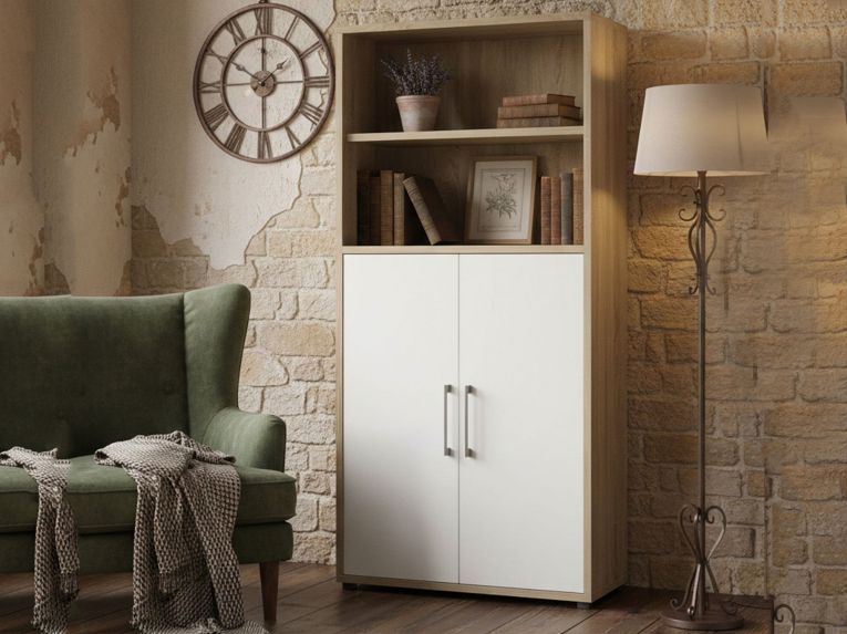 Credenza alta quercia e bianca 89x40x186h cm 2 ante - Saotome