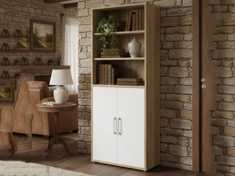Credenza alta quercia e bianca 89x40x221h cm 2 ante - Valsesia