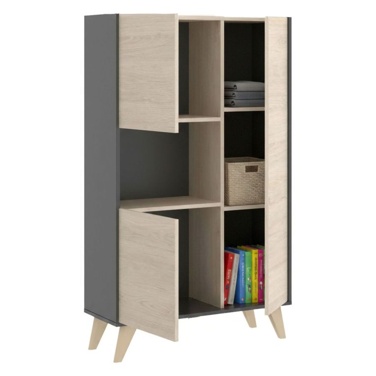 Credenza alta rovere e antracite 81x43x135h cm 3 ante - Crono