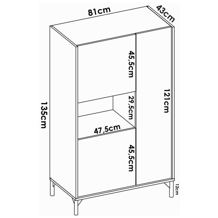 Credenza alta rovere e antracite 81x43x135h cm 3 ante - Crono